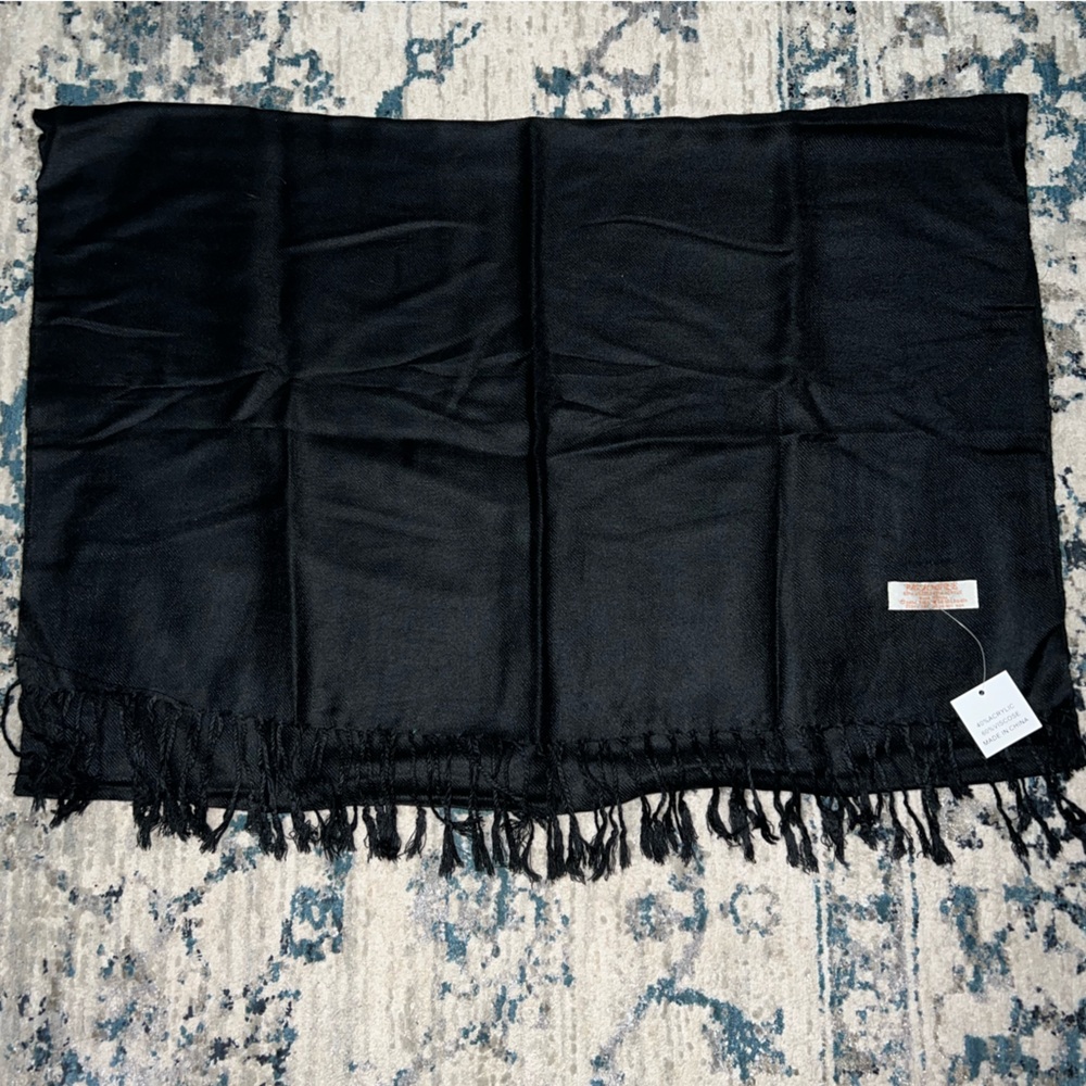 Black Pashmire Scarf Tasseled Ends